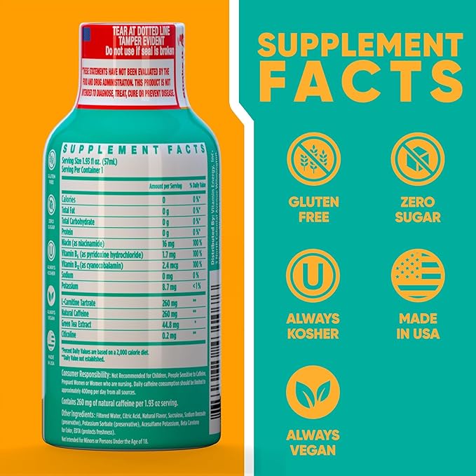 Vitamin Energy Immune+ Extra Strength Energy Shot Pineapple Punch 12 Pack, 260mg Natural Caffeine, B-Vitamins, Citicoline, Green Tea, Immunity & Focus Support, Zero Sugar, Gluten-Free 1.93 fl oz