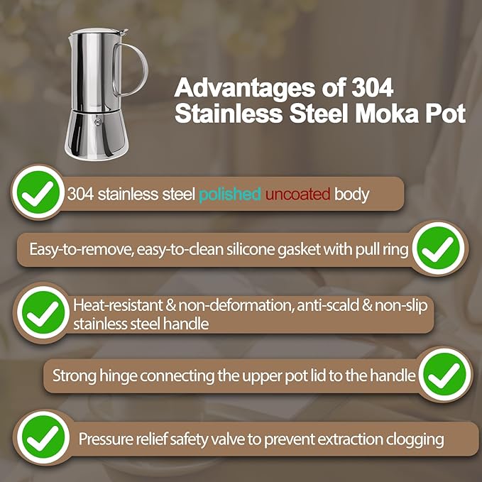 Uncoated 12 Cup Moka Pot 304 Thickened Stainless Steel Coffee Maker Stovetop Espresso Coffeemaker Italian Classic Style Brewing Greca Cafe Mocha Machine for Cafeteras Camping Travel Home 600ml 20oz