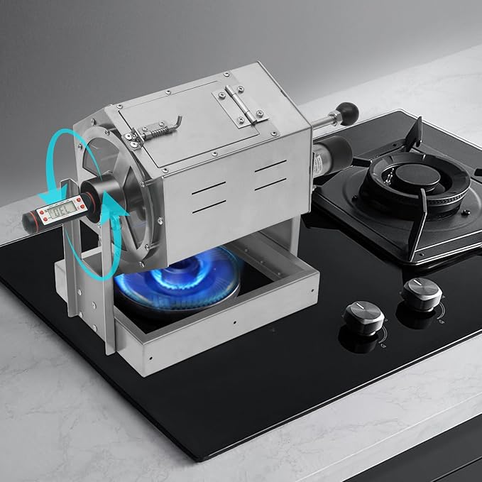 0.66-2.65LBS Automatic Coffee Roaster for Home Use, Stainless Steel Electric Coffee Bean Roaster Machine with Glass Window+Thermometer, Drum Style Nuts Peanuts Roaster Silver