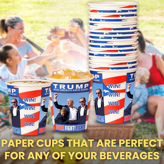 Smygoods Trump Design Disposable Paper Coffee Cups (10 OZ, 100 Count) For Hot Beverages, Tea, Espresso, Cocoa - To Go Drink Containers, Café & Office