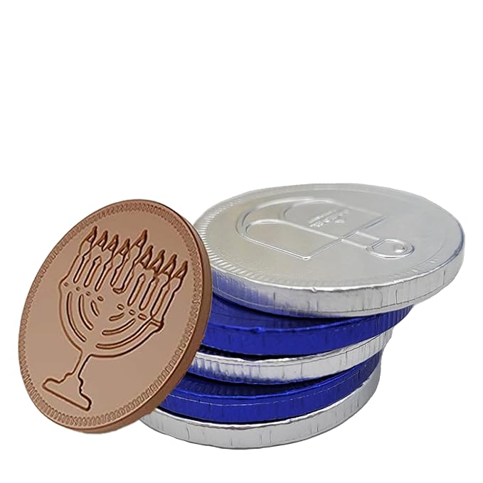 The Dreidel Company Blue & Silver Hanukkah Milk Chocolate Coins, Hanukkah Design Gelt, Gluten Free, Non GMO, Kosher Certified OU-D (25-Pack)