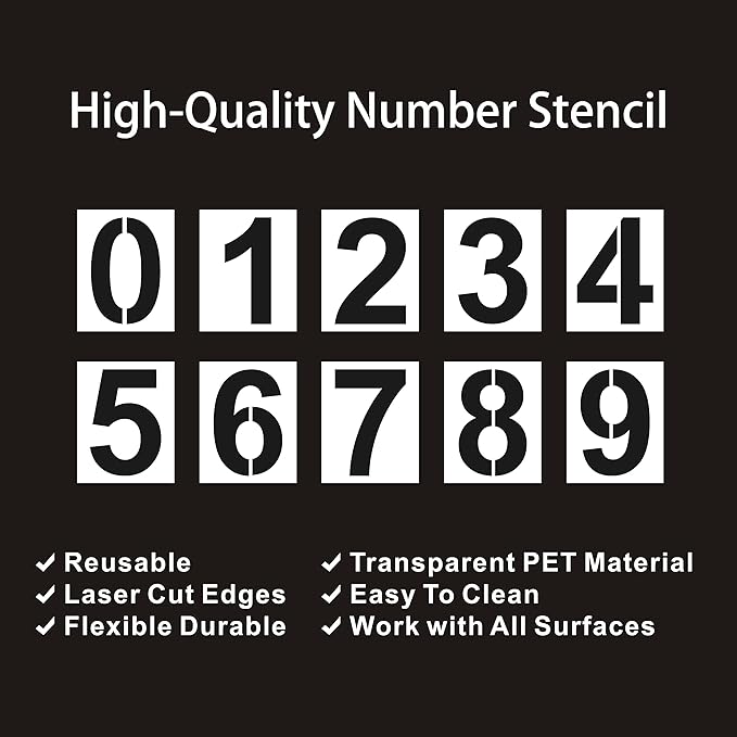 10 Inch Plastic Number Stencils - Reusable Digital Templates for Cake, Address, Painting