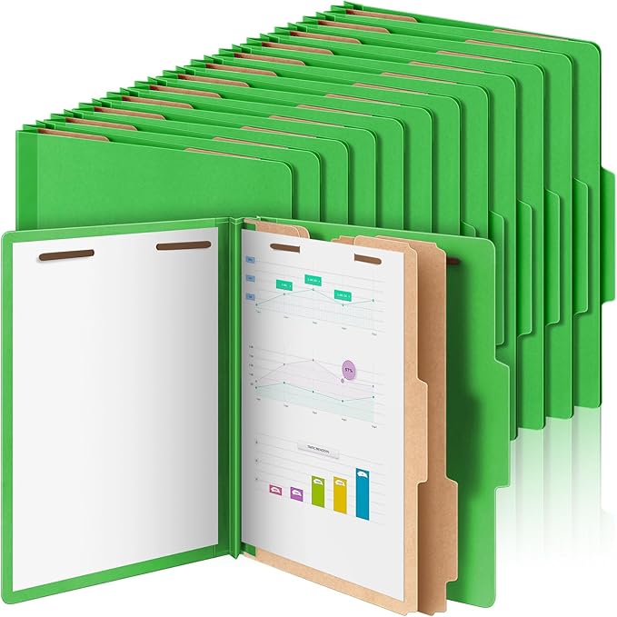 36 Pcs Classification Folders Letter Size, 2 Divider Pressboard File Folders with 3. 5 Inch Expansion, 2 Prongs Fastener, Heavy Duty Office File Organizers for Teachers, Medical (Green)