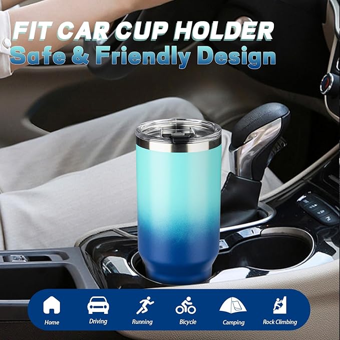 40 oz Tumbler with Lids and Straws, Stainless Steel Insulated Coffee Tumbler, Double Wall Vacuum Insulated Travel Mug Cup, Leakproof Thermal Coffee Cup for Hot and Cold Drink (Light Dark Blue)