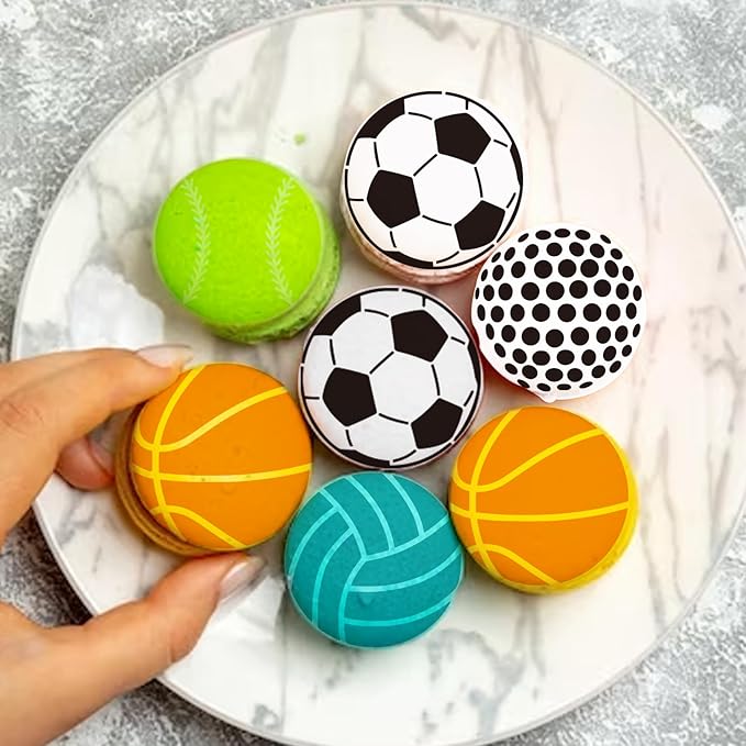 Small Sports Ball Stencil for Cakes Cupcake Cookie Decorating Stencils Reusable Football Basketball Baseball Golf Soccer Stencil on Baking Coffee Decorating Card Making (25 Sport Cookie)
