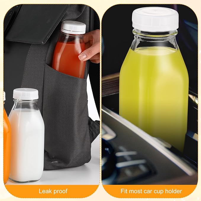 Suclain 10 Pcs 16 oz Glass Juice Bottle with Lids, Clear Reusable Milk Container for Refrigerator, Airtight Heavy Duty Dispenser Drinking Jar for Beverage, Oat, Honey Storage Supply