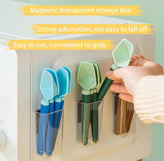 2 SET of 8 PCS Multi-functional sealing clip with measuring spoon Magnetic Coffee Measuring Spoon Sealing Clips with Wall Container Mount, PP materia, Deep Bowl Design (Blue)