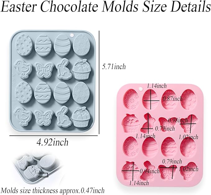 Easter Silicone Candy Molds, 16 Cavity Mini Bunny Egg Butterfly Chick Chocolate Molds Design, Baking Molds for Making Jellies, Soft Candy, Ice Cubes, Wax Melts, Soaps, Resin etc Cake Decor Set of 2