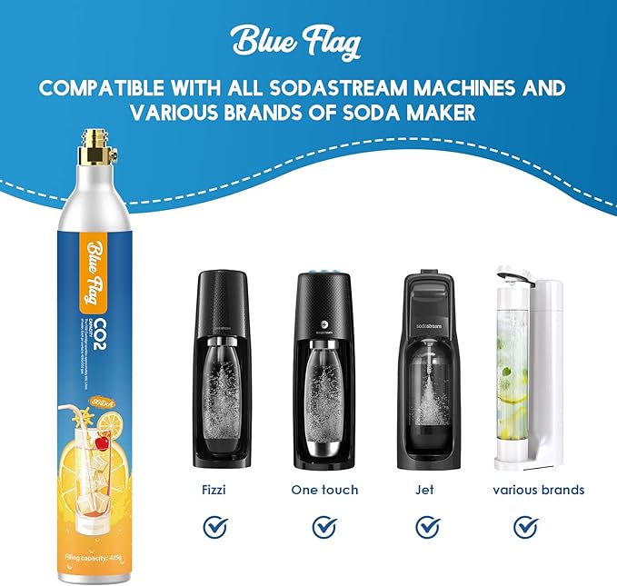 Blue Flag 60L Co2 Carbonator Compatible with Sodastream Appliances (Excluding Art, Terra Seltzer Maker), 14.5oz, Set of 2
