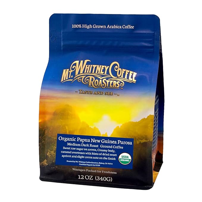 Mt. Whitney Organic Papua New Guinea, Medium Dark Roast, Low Acid, Coffee (Ground, 12oz)