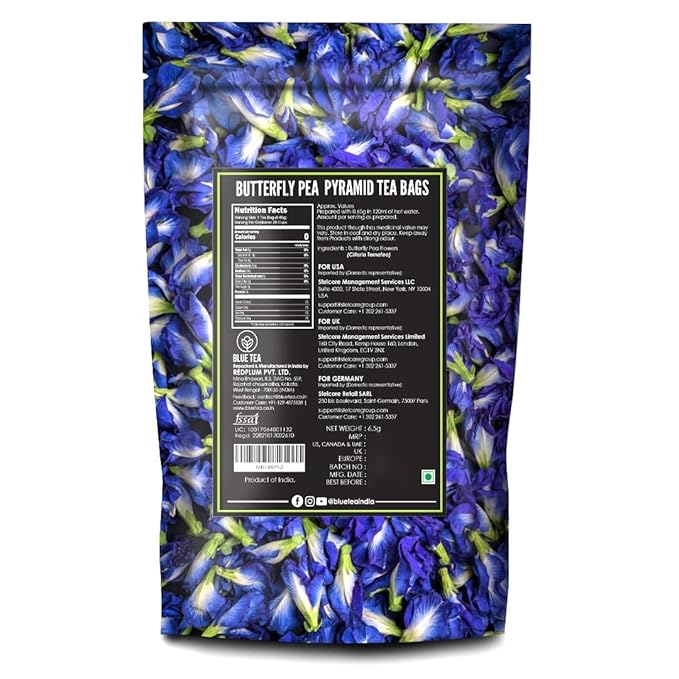 BLUE TEA - Butterfly Pea Flower Tea - 10 Count (Pack of 2) - Pyramid Plant Based Tea Bag | ANTIOXIDANT RICH | Caffeine Free - Detox Tea - Flower Based - Herbal Tea - Non Bitter | Zipper Pack