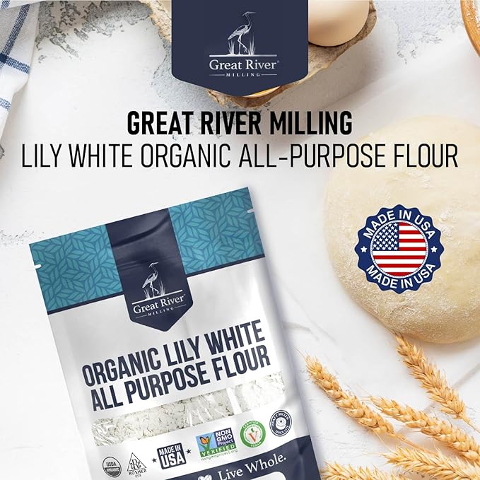 Great River Milling Lily White Organic All-Purpose Flour | Unbleached & Unbromated | Non-GMO, Kosher | Ideal for Bread, Cookies, Cakes, Pizza Dough & Everyday Baking | 2 Lb
