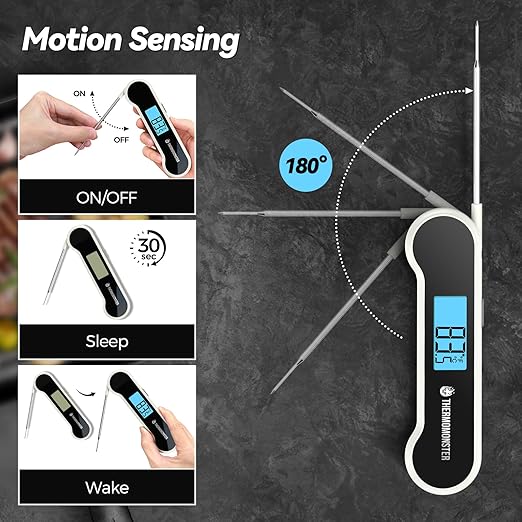 0.5 Sec Instant Read Meat Thermometer Digital with ±0.5℉ Precision, 100% Waterproof Auto Flip Bright LCD Screen, Motion Sensing Food Thermometer for Cooking Kitchen Oven Grill Candy BBQ, White