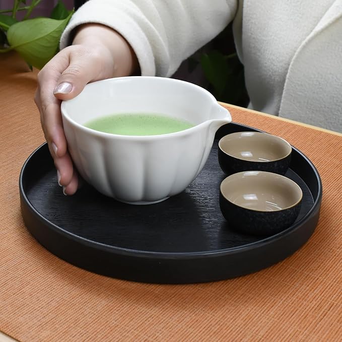 Artcome 4 Pcs Japanese Matcha Tea Set - Matcha Bowl with Pouring Spout, Matcha Whisk, Tea Scoop, Whisk Holder, Handmade Matcha Ceremony Kit For Japanese Tea Ceremony, Ivory