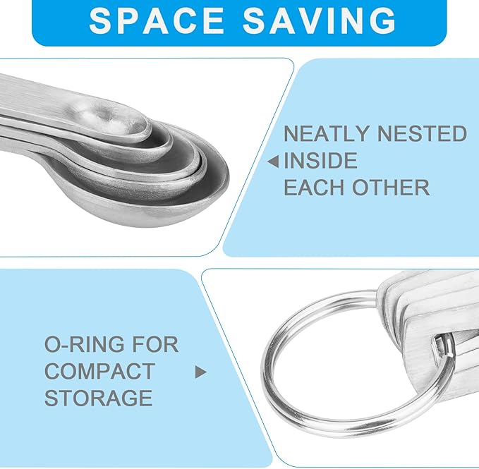 Mini Measuring Spoon Set, Heavy Duty Stainless Steel Measuring Spoons for Cooking Baking, Tablespoon Teaspoon for Dry or Liquid Ingredients, Fits in Spice Jar, 1/64 1/32 1/16 1/8 1/4 tsp