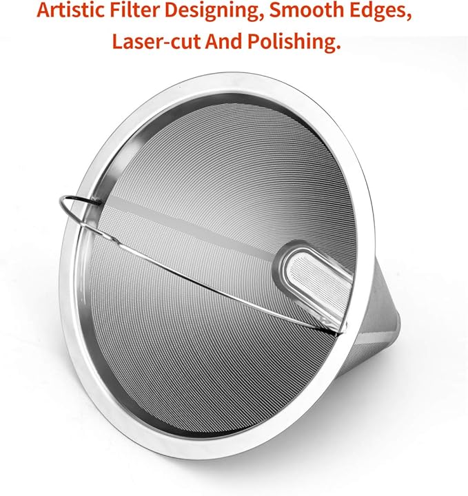 #4 Reusable Permanent Cone Coffee Filters, 8~12 Cup Size 4 Coffee Filters, Perfect Fit for Cuisinart Hamilton Beach Coffee Maker Filter, Replace Cuisinart GTF Gold Tone Coffee Filters