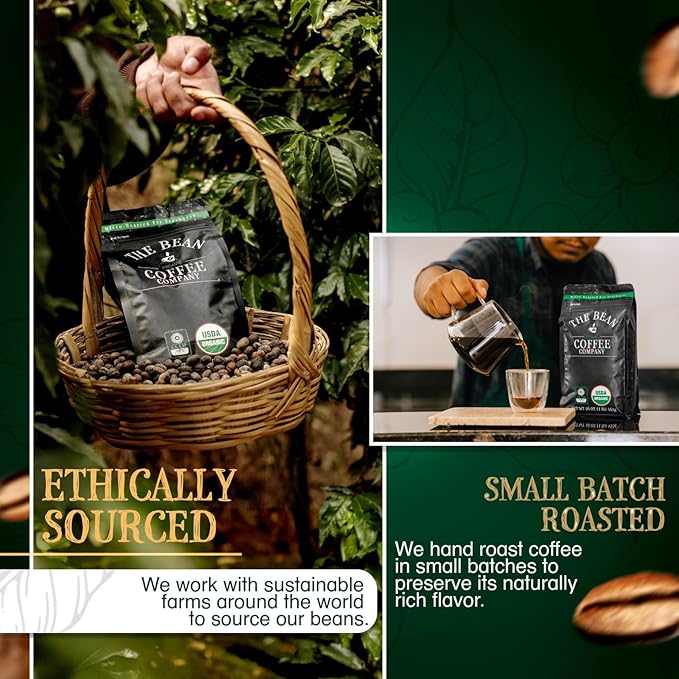 The Bean Organic Coffee Company Water Processed DECAF Pumpkin Spice, Medium Roast, Ground Coffee, 16-Ounce Bag, Café Molido Tostado Orgánico descafeinado