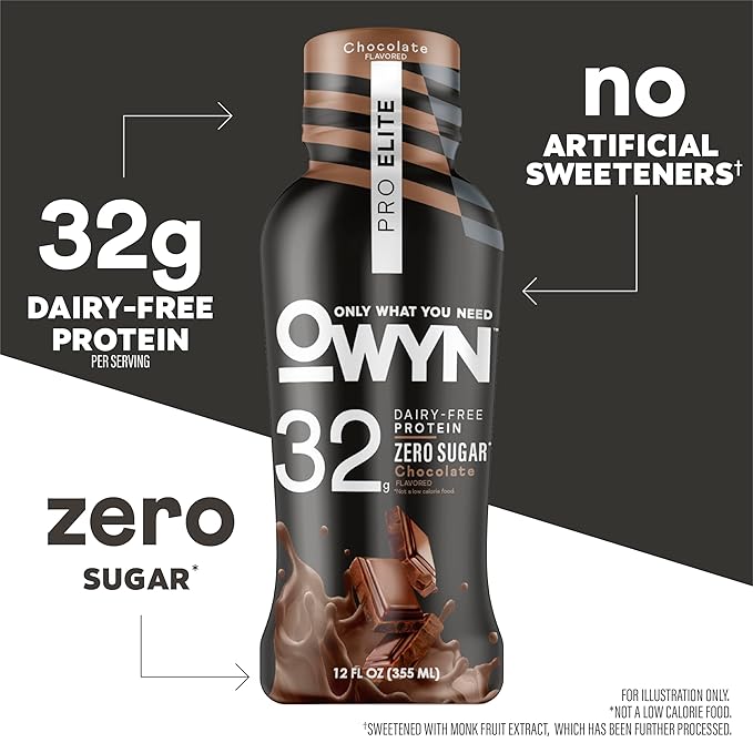 OWYN Only What You Need Pro Elite Vegan High Protein Keto Shake, 32g Protein, 9 Amino Acids, Omega-3, Prebiotics, Superfoods Greens for Workout and Recovery, 0g Net Carbs, Zero Sugar, Chocolate, 12 Fl Oz (Pack of 12)