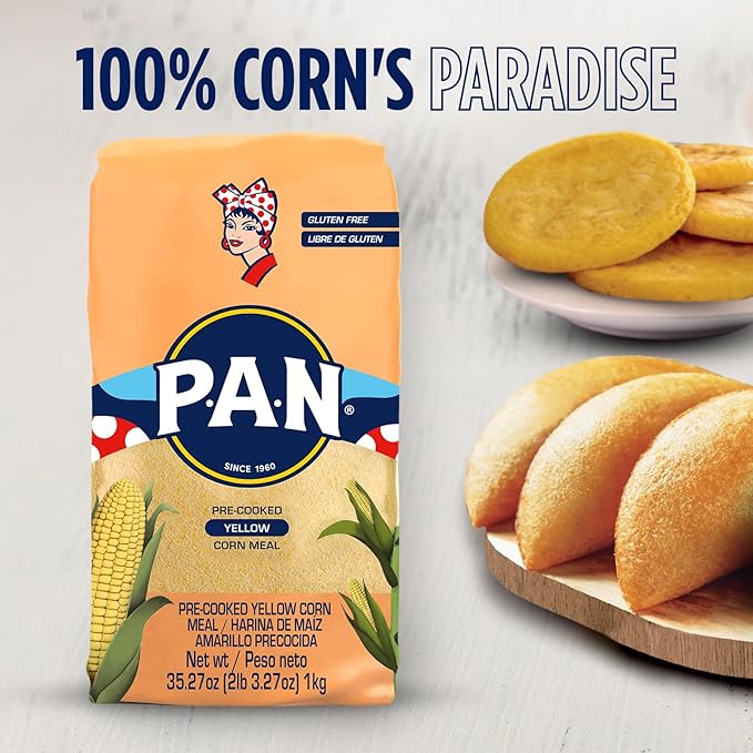 P.A.N. Yellow Corn Meal – Pre-cooked Gluten Free and Kosher Flour for Arepas (2.2 lb / Pack of 10)
