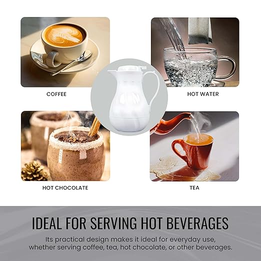 OCS Parts Easy Pour Thermal Coffee Carafe | 8-Inch Insulated Hot and Cold Beverage Pitcher Server for Coffee, Tea, Hot Chocolate and Water with Colored Tags for Easy Idenfication | 20-Ounce | White
