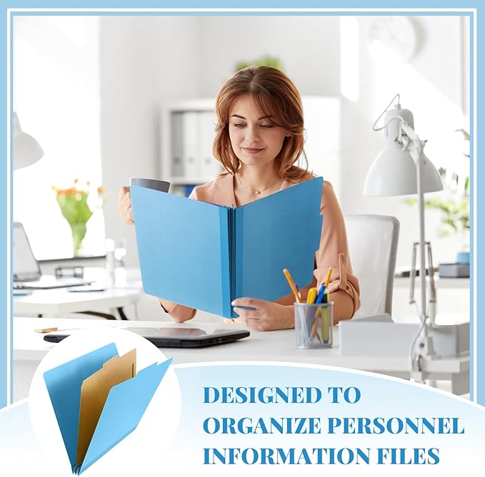 24 Pcs Classification Folders Letter Size, Back to School Supply for Teacher, Student, 1 Divider Pressboard File Folder Bulk with 2 Fasteners, 3.5 Inch Expanding File Organizer (Blue)