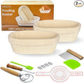 Sourdough Bread Baking Supplies- Set of 2 Oval Banaton Basket with Sourdough Starter Kit and Making Tools Accessories for Homemade Bread