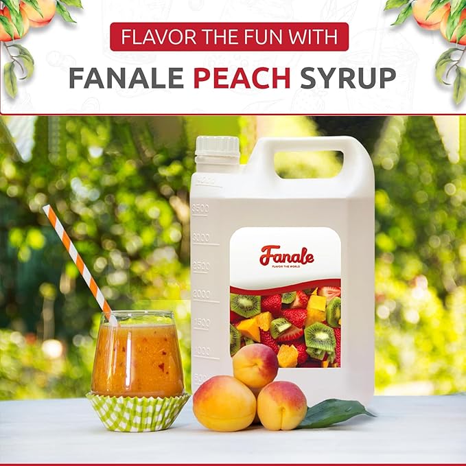 Fanale Premium Flavoring Concentrated Syrup for Bubble Tea 11 lb | Peach Flavor Syrup | for Boba Tea, Smoothies, Slushes, Desserts | 11lb | Pack of 4 | SRP040-CS