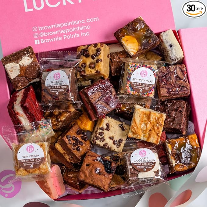 Brownie Points Baby Brownies 30 Gift Box. Individually Wrapped-Fudge Chocolate Brownies Gourmet gift for him, her, friends, family. (BP_BABY30)