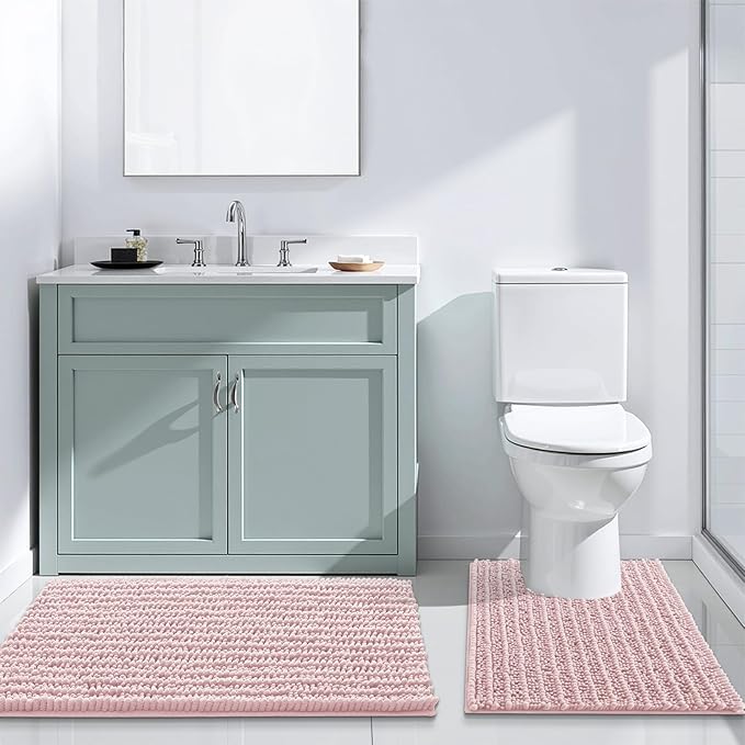Arotive Luxury Chenille Bathroom Rug Mat, Extra Soft Thick Absorbent Shaggy Bath Rugs, Non-Slip Machine Wash Dry, Plush Bath Mats for Bathroom, Shower and Tub, 24x16, Dirty Pink