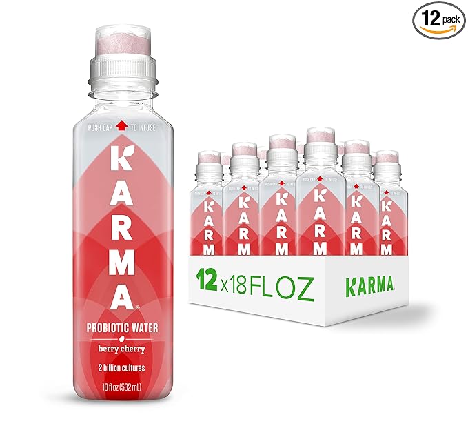 Karma Probiotic Water - 12 Pack, Berry Cherry Drink - Immune & Gut Health Support