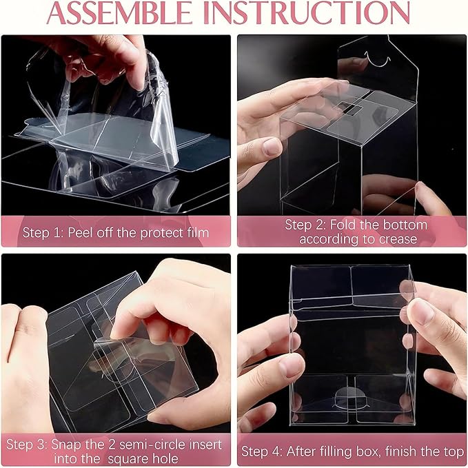JOERSH 3x3x3 Inches Clear Favor Boxes for with Gold Gift Ribbons 30 PCS Transparent Plastic 3 Inch Mini Cube Gift Packaging Box for Party favors, Treats and Minigifts