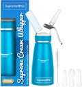 Pro Cream Dispenser, Durable High-Grip, Metal Lid with Rubber, 3 Nozzles, for Hot/Cold Use, Cleaning Brush Included, Blue - 250ml /1 Pint