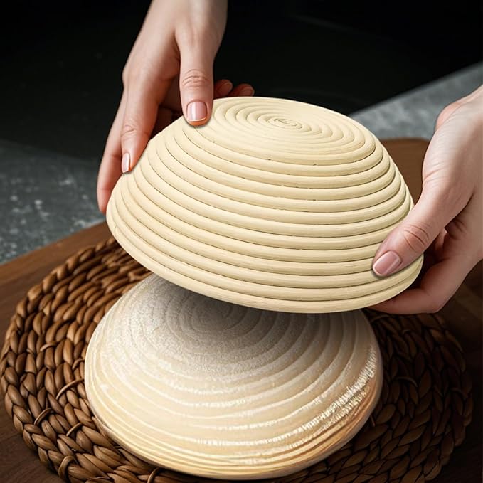 Bread Proofing Basket Set of 2, 10 Inch Oval Bread Proofing Basket Set, Sourdough proofing basket, Starter Kit, Inlude Dough Whish, Cleaning Brush, Perfect Baker's Gift Set
