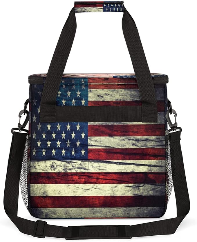 Vintage American Usa Flag Coffee Maker Carring Bag Travel Storage Tote Bag Compatible with Keurig K-Mini or K-Mini Plus Portable Single Serve Coffee Brewer Case with Pockets for K-cup Pods