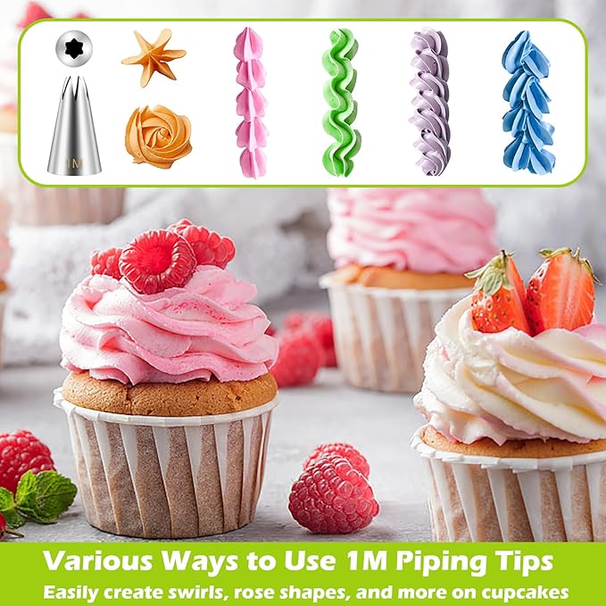 Suuker 1M Piping Tips, Stainless Steel Large Star Piping Tips Set, Cupcake Pastry Tips for Cookie and Cake Decorating, DIY Cream, 5 Pieces