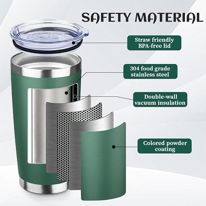20oz Tumbler Bulk with Lid and Straw, Stainless Steel Double Wall Vacuum Insulated Travel Mug, Powder Coated Coffee Cups for Hot and Cold Drinks,Funny Gifts for Women Men(Dark green,1)