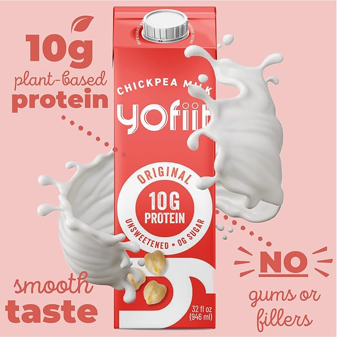 Yofiit Original Unsweetened Plant Based Milk with Pea Protein and Flax - More Protein than Almond Milk - Non Dairy Coffee Creamer, Vegan & Shelf Stable | 10g Protein - 6 Pack