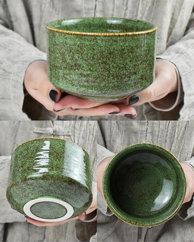 Artcome Premium Matcha Tea Set - 19.6oz Ceramic Bowl with Spout, Bamboo Whisk, Scoop, Whisk Holder & Brewing Guide - Elegant, Complete Set for Authentic Japanese Tea Ceremony