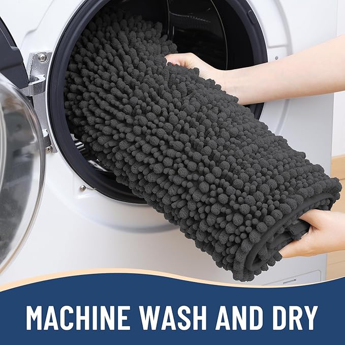Arotive Luxury Chenille Bathroom Rug Mat, Extra Soft Thick Absorbent Shaggy Bath Rugs, Non-Slip Machine Wash Dry, Plush Bath Mats for Bathroom, Shower and Tub, 40x32, Dark Grey