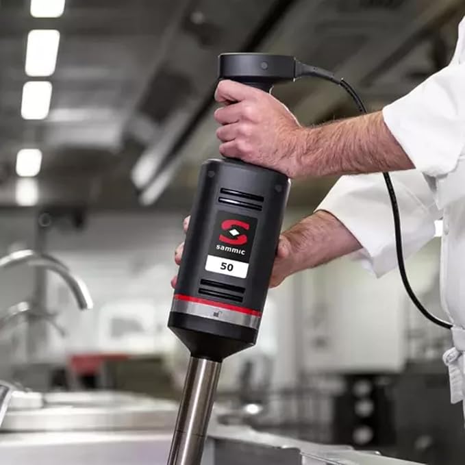 Sammic XM-51 Immersion Stick Blender, handheld, wall mount, 80 liters (85 qt.) capacity, 16-1/2"L stainless steel detachable arm with 4" dia. bell, y-blade, Ergo-design, 120v