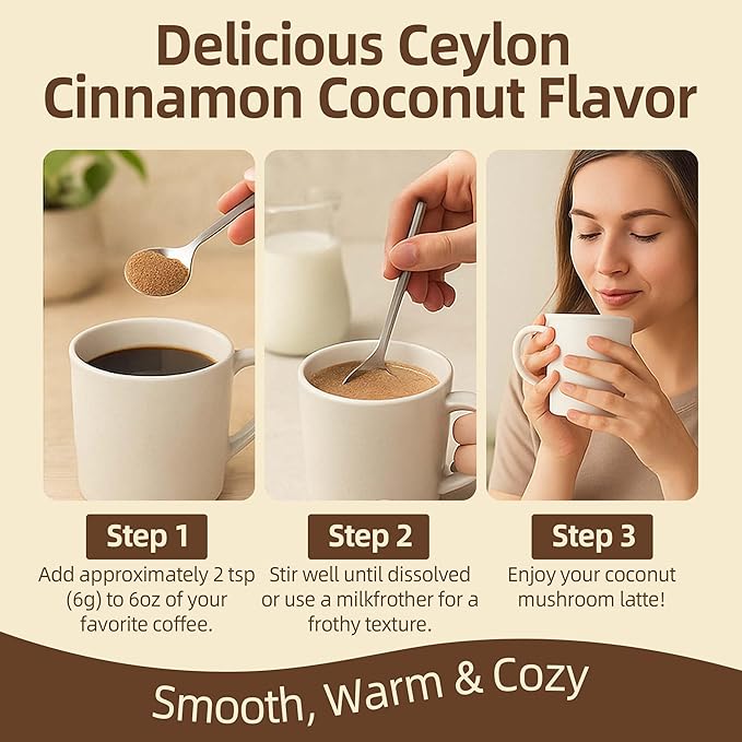 Mushroom Coffee Creamer, 50 Servings, 20-in-1 Superfood Coconut Creamer Powder with 14 Mushroom Supplements, Ashwagandha, Alpha-GPC, Magnesium Glycinate | Energy & Focus & Digestion | Non-Dairy, Keto