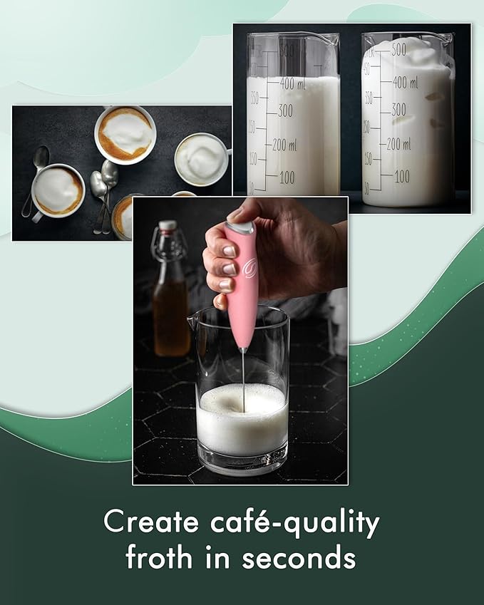 Milk Frother Handheld Frother Wand Drink Mixer Handheld Coffee Stirrers Electric Frother for Coffee Mixer Wand with 2 Whisk frother for protein powder coffee frother handheld-Pink