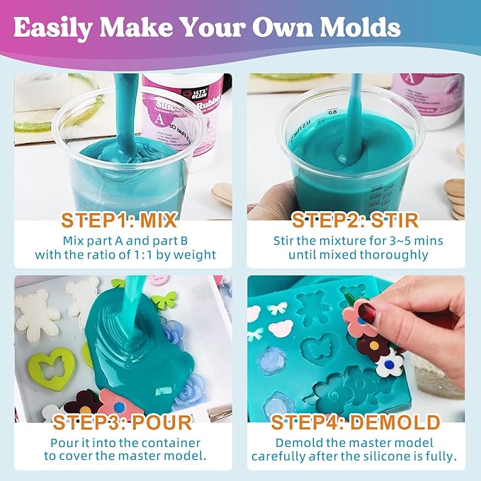 LET'S RESIN Silicone Mold Making Kit 10A,Liquid Silicone Food Grade for Mold Making, Extra Soft & Elastic Silicone Rubber, Ideal for Casting Resin Molds,3D Silicone Molds, Silicone Inlay (20.46oz)