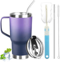 20 oz Tumbler with Handle, Stainless Steel Insulated Tumbler with Lid and Straw, Double Wall Vacuum Coffee Mug Tumbler, Insulated Coffee Thermal Cup for Cold and Hot (Purple Navy blue, 20, ounces)