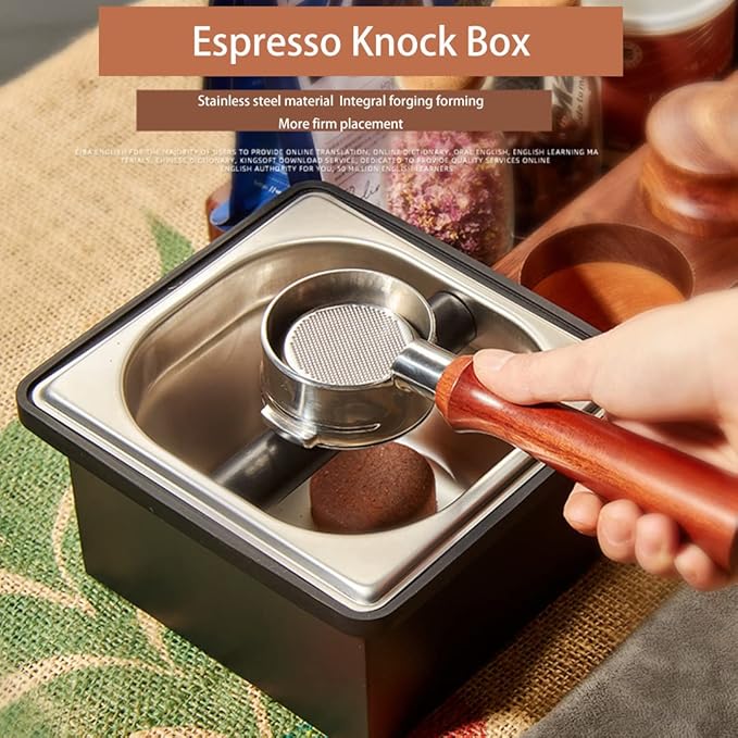 Coffee Knock Box, Stainless Steel Dump Bin Espresso Knock Box for Coffee Grounds with Removable Non-Slip Base Shock-Absorbent for Knocking Portafilter Filter Grinds (L)