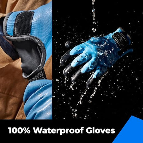 100% Waterproof Gloves for Men and Women, Winter Work Gloves for Cold Weather, Touchsreen, Thermal Gloves for Fishing, Gardening and Working in Freezer, With Grip, Blue, XX-Large
