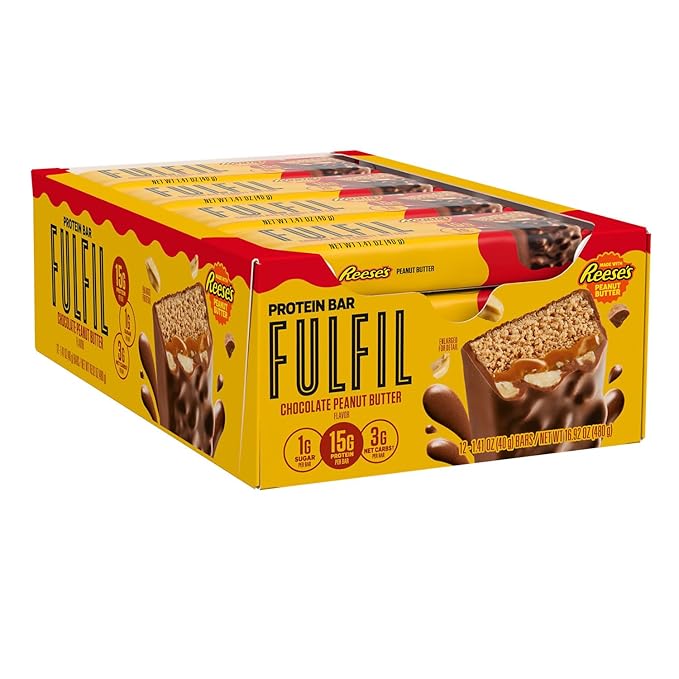 FULFIL Chocolate Peanut Butter Flavored Protein Bar Made with REESE's Peanut Butter, Gluten Free with 15g Protein, Pantry Staples, 12 Count