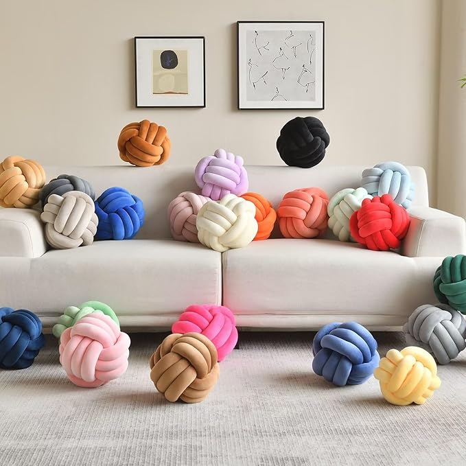 Decorative Throw Knot Pillow Ball for Home Chair Sofa Aesthetic Round Velvet Knotted Pillow Cushion (Light Grey, 11inch)