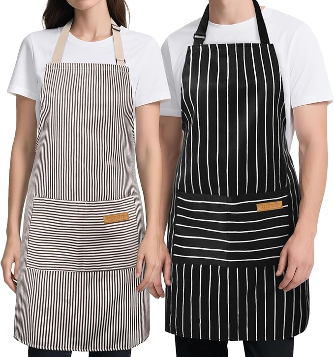 2 Pack Kitchen Cooking Aprons, Soft Aprons for Women Men with 2 Pockets Chef Apron with Adjustable Neck Strap and Long Tie