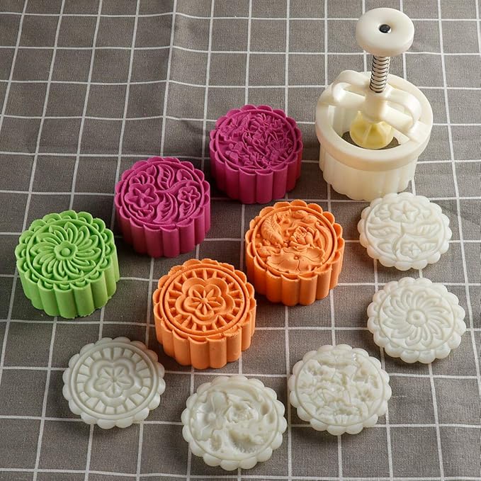 150g 5pcs Cookie Stamps Moon Cake Mold, Thickness Adjustable Christmas Cookie Press DIY Decoration Hand Press Cutter Cake Mold